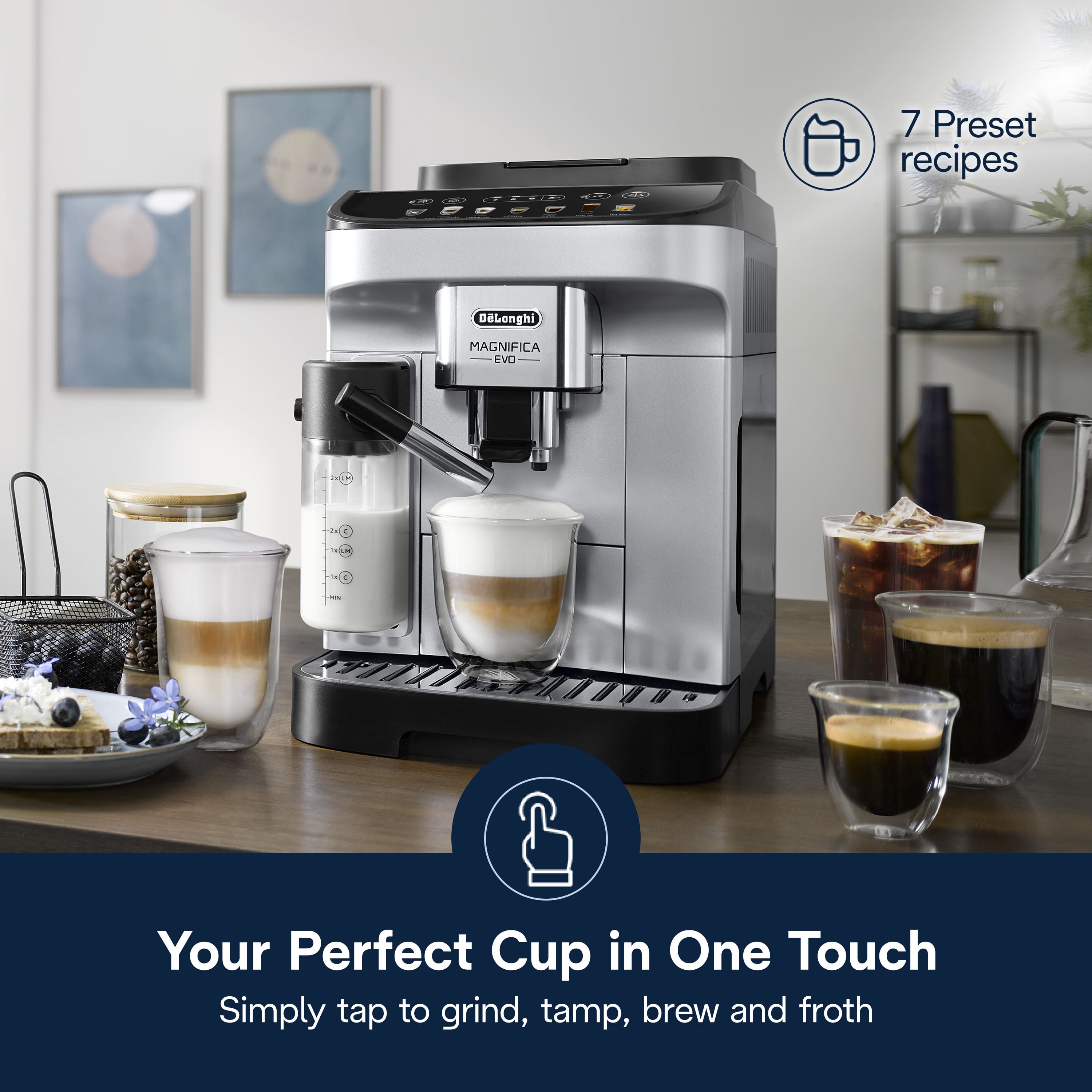De'Longhi - Magnifica Evo Espresso Machine with Automatic Milk Frother for Hot and Iced Lattes, Coffee and More - Silver