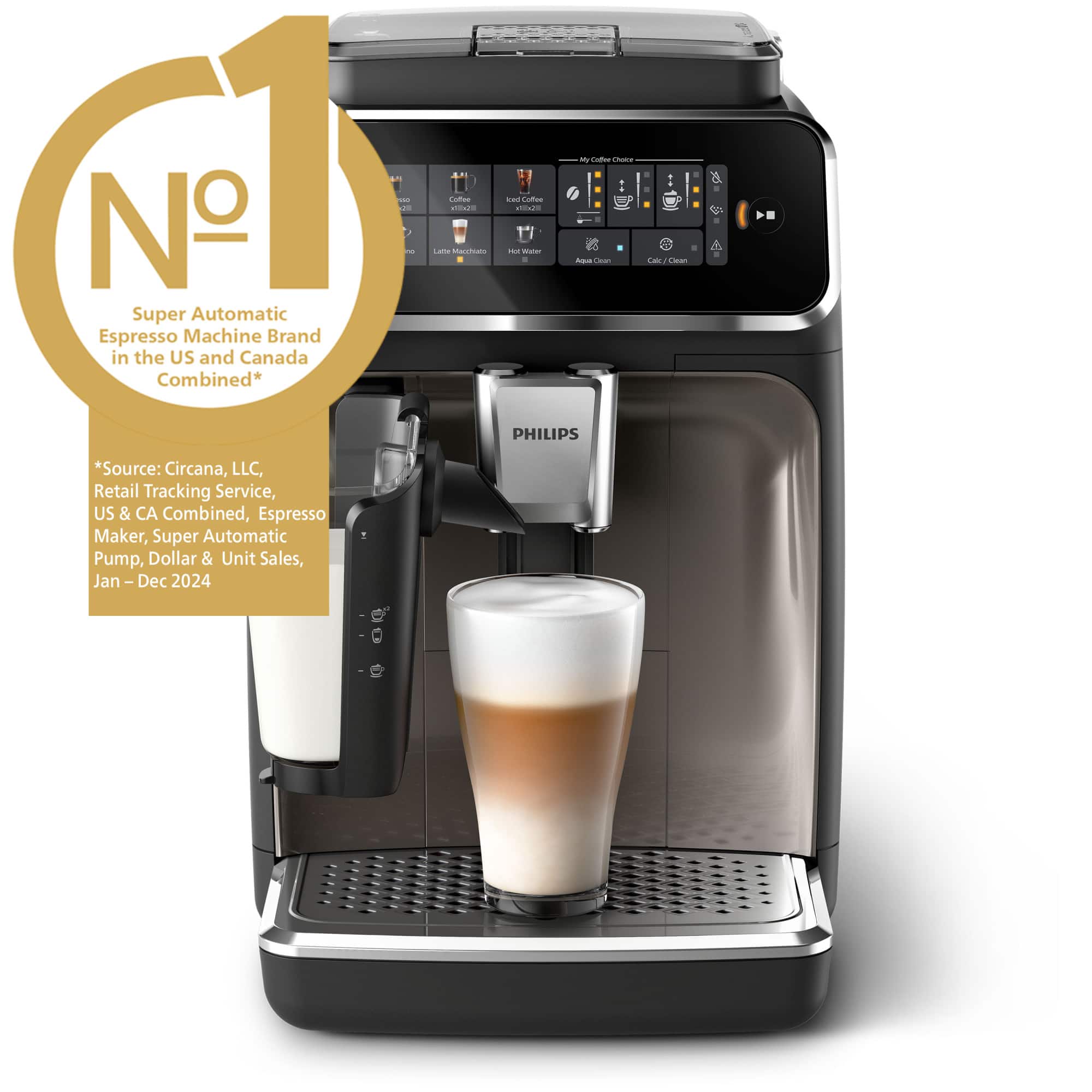 Philips - 3300 Fully Automatic Espresso and Coffee Machine with LatteGo Milk Frother, Black and Chrome - Black/Silver