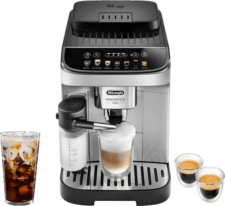 De'Longhi - Magnifica Evo Espresso Machine with Automatic Milk Frother for Hot and Iced Lattes, Coffee and More - Silver